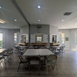 Main clubhouse room configured for the community Saturday morning potluck-style breakfast.  A great time to catch up with neighbors.

Looking South.
